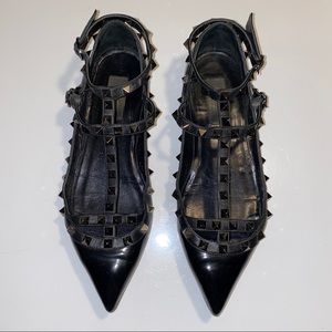 Valentino Garavani Noir Rockstud Cage Ballet Flats